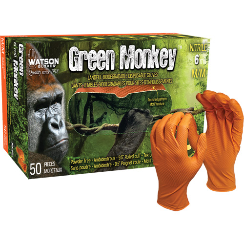 Green Monkey Disposable Gloves, Small, Nitrile, 6-mil, Powder-Free, Orange Quali-T-Solutions