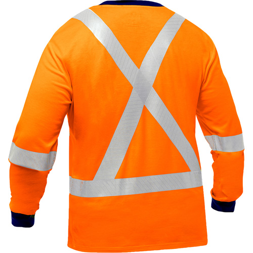 Chemise &agrave; manches longues et X au dos Bisley, Poly-coton, Petit, Orange haute visibilit&eacute; Quali-T-Solutions