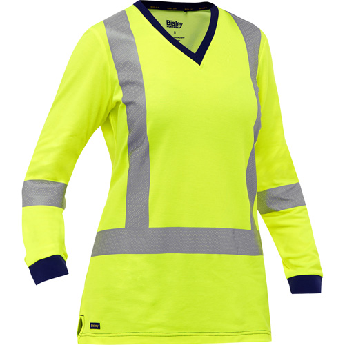 Chemise &agrave; manches longues et X au dos Bisley pour femmes, Poly-coton, Petit, Jaune lime haute visibilit&eacute; Quali-T-Solutions