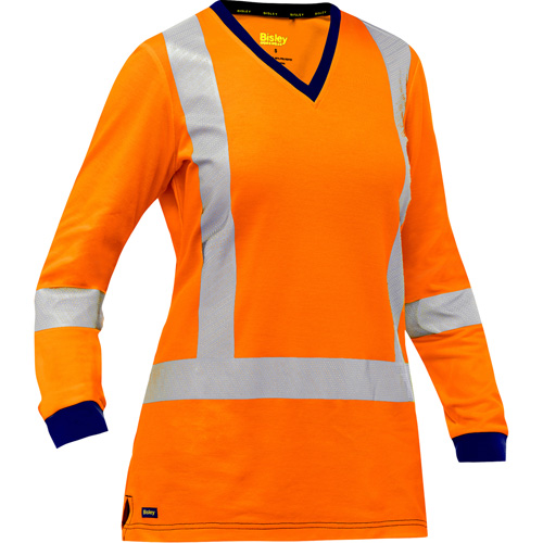 Chemise &agrave; manches longues et X au dos Bisley pour femmes, Poly-coton, Petit, Orange haute visibilit&eacute; Quali-T-Solutions