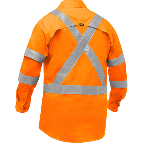 Chemise de travail &agrave; manches longues et X au dos Bisley avec X-Airflow, Poly-coton, Petit, Orange haute visibilit&eacute; Quali-T-Solutions