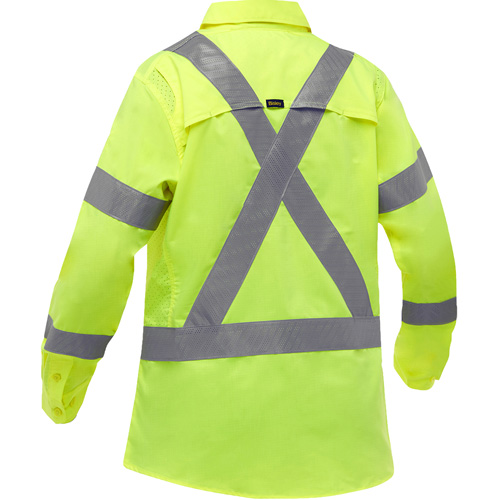 Chemise de travail &agrave; manches longues et X au dos Bisley avec X-Airflow pour femmes, Poly-coton, Petit, Jaune lime haute visibilit&eacute; Quali-T-Solutions