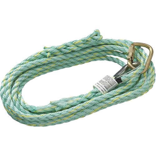 VL-1115-25 Cordage de s&eacute;curit&eacute; vertical avec mousqueton d'ancrage &agrave; une extr&eacute;mit&eacute; & &eacute;clisse dorsale d'extr&eacute;mit&eacute; &agrave; la traîne, Copolym&egrave;re Quali-T-Solutions