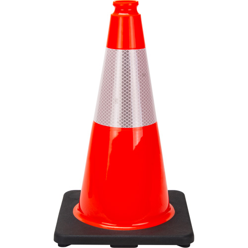 C&ocirc;ne de signalisation de premi&egrave;re qualit&eacute;, 18", Orange, Bande(s) r&eacute;fl&eacute;chissante(s) 6" Quali-T-Solutions