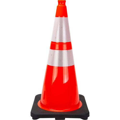 C&ocirc;ne de signalisation de premi&egrave;re qualit&eacute;, 28", Orange, Bande(s) r&eacute;fl&eacute;chissante(s) 4" & 6" Quali-T-Solutions