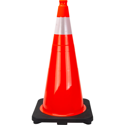 C&ocirc;ne de signalisation de premi&egrave;re qualit&eacute;, 28", Orange, Bande(s) r&eacute;fl&eacute;chissante(s) 4" Quali-T-Solutions