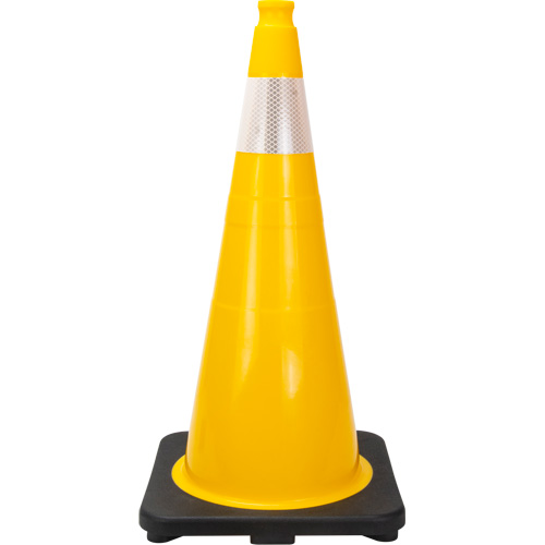 C&ocirc;ne de signalisation de premi&egrave;re qualit&eacute;, 28", Jaune, Bande(s) r&eacute;fl&eacute;chissante(s) 4" Quali-T-Solutions
