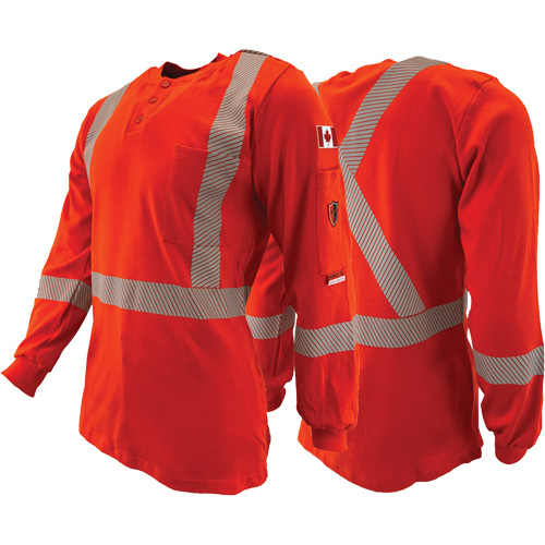 Chandail &agrave; manches longues ignifuge et r&eacute;sistant &agrave; l'arc &eacute;lectrique avec bandes de 2" Henley Atlas Guardian, T-petit, Orange haute visibilit&eacute; Quali-T-Solutions