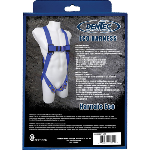 Harnais de s&eacute;curit&eacute; ECO dans une boîte de vente au d&eacute;tail, Certifi&eacute;e CSA, Classe A, Cap. 352 lb Quali-T-Solutions