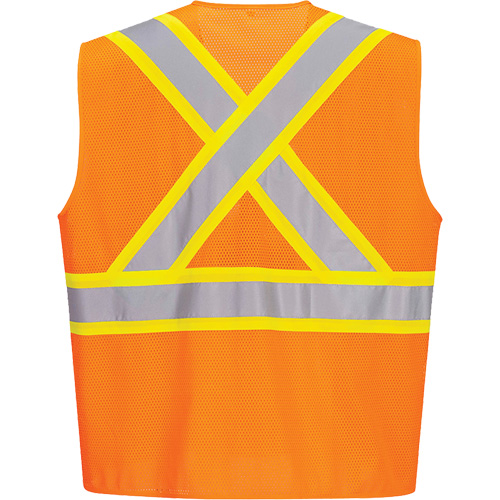 Contrast-Striped Safety Vest, High Visibility Orange, Small, Polyester Quali-T-Solutions