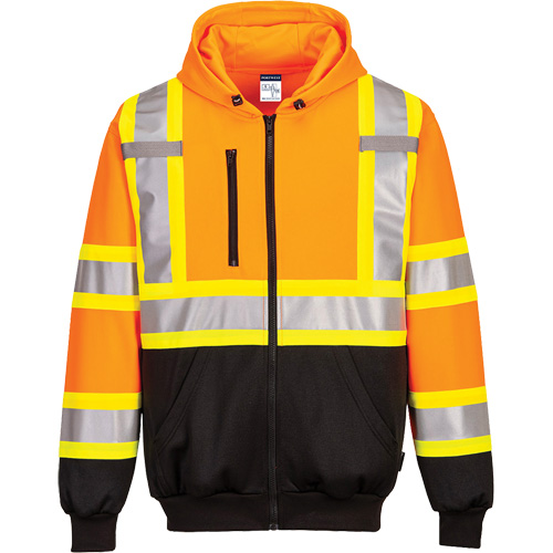 Contrast-Striped Safety Hoodie, Small, Black/High Visibility Orange Quali-T-Solutions
