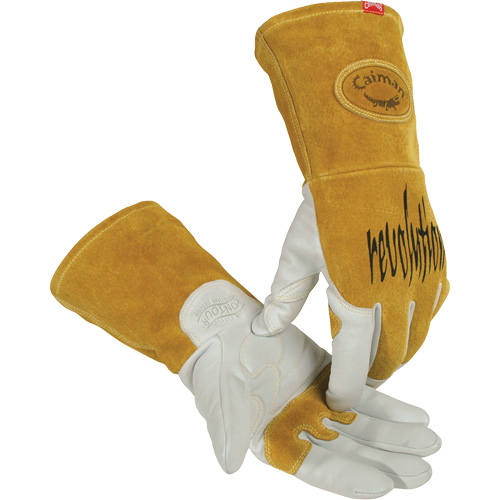 Gants de soudeur TIG/MIG de premi&egrave;re qualit&eacute; avec dos en cuir de vache refendue isol&eacute;es et ignifug&eacute;s Caiman, Cuir fleur de ch&egrave;vre, Taille Petit Quali-T-Solutions