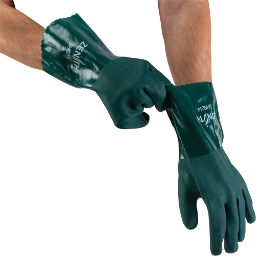 Gants verts &agrave; double enduit, 12" lo, PVC, Doublure en Jersey de coton, 70 mils Quali-T-Solutions