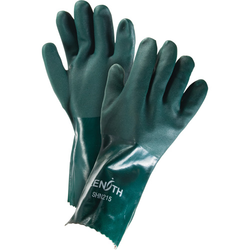 Double Dipped Green Gloves, 14" L, PVC, Cotton Jersey Inner Lining, 70-mil Quali-T-Solutions