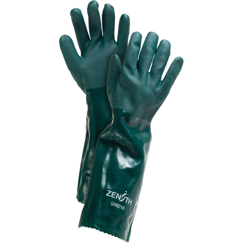 Double Dipped Green Gloves, 18" L, PVC, Cotton Jersey Inner Lining, 70-mil Quali-T-Solutions