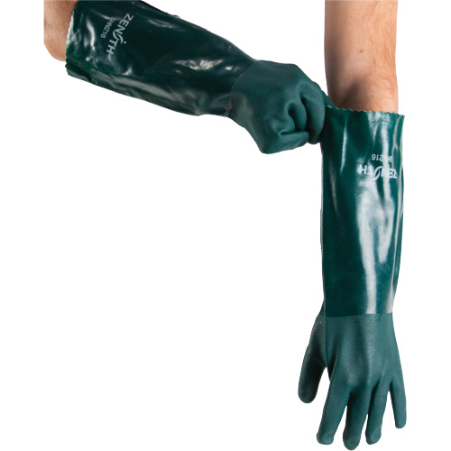 Double Dipped Green Gloves, 18" L, PVC, Cotton Jersey Inner Lining, 70-mil Quali-T-Solutions