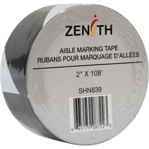 Aisle Marking Tape, 2" x 108', PVC, Black and White Quali-T-Solutions