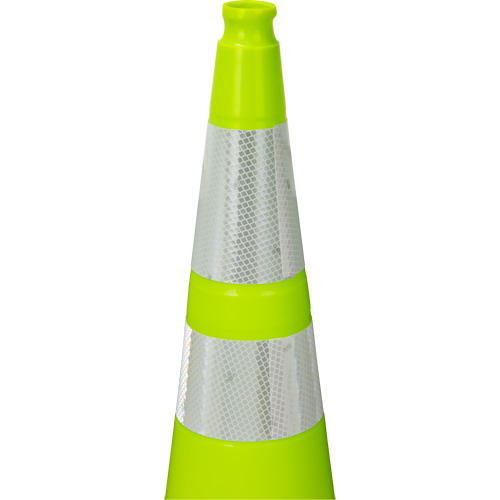 C&ocirc;ne de signalisation de premi&egrave;re qualit&eacute;, 36", Vert lime, Bande(s) r&eacute;fl&eacute;chissante(s) 4" & 6" Quali-T-Solutions