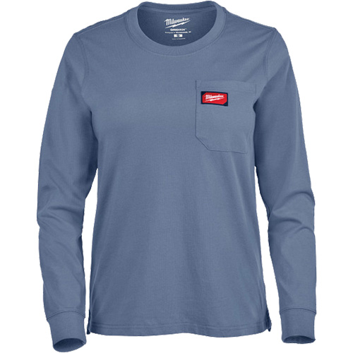 GRIDIRON Long Sleeve Pocket T-Shirt, Women's, X-Small, Blue Quali-T-Solutions