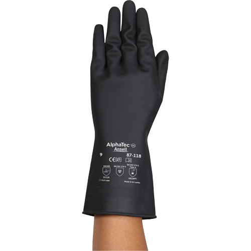 Gants r&eacute;sistants aux produits chimiques AlphaTec 87-118, Taille Petit/7, 12,6" lo, Latex de caoutchouc, Doublure en Coton, 31-mil Quali-T-Solutions