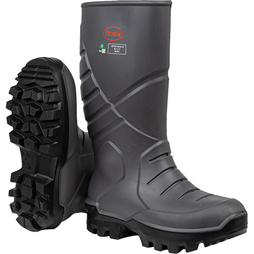 Bottes de s&eacute;curit&eacute; int&eacute;grales Boss avec semelle interm&eacute;diaire et prot&egrave;ge-m&eacute;tatarse interne, Polyur&eacute;thane thermique, Embout Acier, Semelle R&eacute;sistant aux perforations, Pointure 6 Quali-T-Solutions