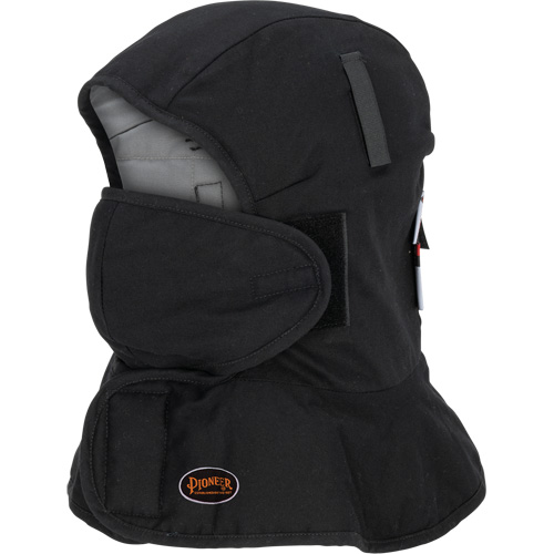 Doublure matelass&eacute;e ignifug&eacute;e Pioneer 765A pour casque de s&eacute;curit&eacute; avec un long cou et embout buccal amovible, Noir/Gris, Coton/FR-Tech/Modacrylique/Nylon Quali-T-Solutions