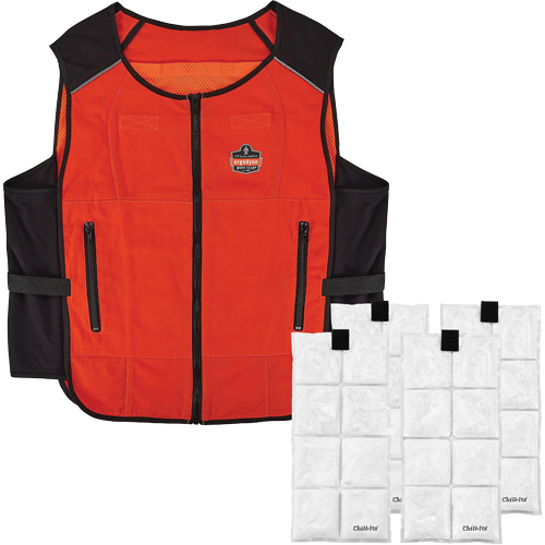 Chill-Its 6260 Lightweight Phase Change Cooling Vest with Rechargeable Packs, Large/X-Large, Orange Quali-T-Solutions