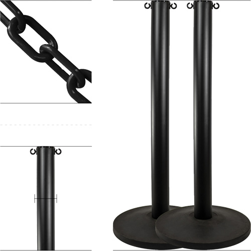 Industrial Stanchion Kit with Plastic Chain, 37" High, Black Quali-T-Solutions