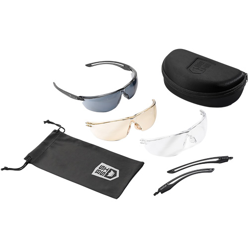 Ensemble de lunettes de s&eacute;curit&eacute; &agrave; protection balistique Gunfire 2.0, Lentille Transparent/Fum&eacute;e/Cuivre, Antibu&eacute;e/Anti-&eacute;gratignures, ANSI Z87+ Quali-T-Solutions