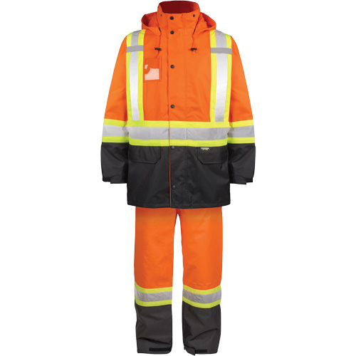 Ensemble de pluie haute visibilit&eacute; en tissu 150 deniers, Polyester, T-Grand, Orange haute visibilit&eacute; Quali-T-Solutions