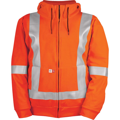 Chandail haute visibilit&eacute; &agrave; fermeture &eacute;clair sur le devant, r&eacute;sistant au vent, avec capuchon amovible, Hommes, 5T-Grand, Orange haute visibilit&eacute;, 27,7 cal/cm² Quali-T-Solutions