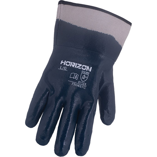 Gants bleu marine avec manchettes renforc&eacute;es &agrave; entoilage coll&eacute; Horizon, T-Grand, R&ecirc;vetement Nitrile, Enveloppe en Jersey/Coton Quali-T-Solutions
