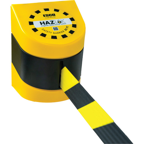 Syst&egrave;me de barri&egrave;re de s&eacute;curit&eacute; HAZLOK, Plastique, Fixation magn&eacute;tique, 30', Ruban Noir et jaune Quali-T-Solutions