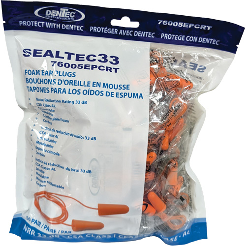 SEALTEC33 Orange Tapered PU Foam Disposable Earplugs, Bulk - Polybag, Corded Quali-T-Solutions