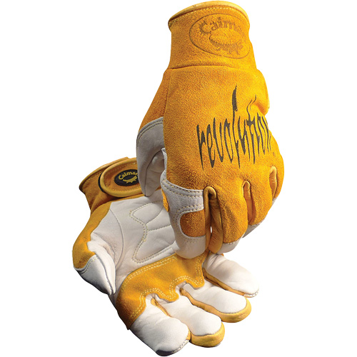 Gants de soudeur TIG/MIG de premi&egrave;re qualit&eacute; Caiman avec fermeture &agrave; boucles & crochets, Cuir de vache refendu, Taille T-Grand Quali-T-Solutions