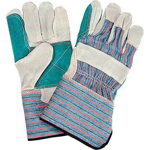 Gants d'ajusteur de qualit&eacute; standard &agrave; paume double, Grand, Paume en Cuir de vache refendu, Doublure en Coton Quali-T-Solutions