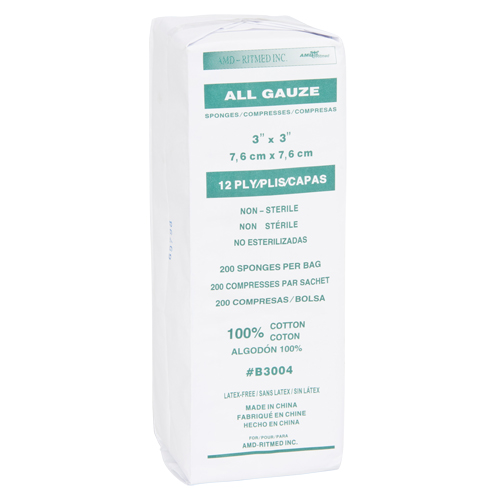 &eacute;ponges de gaze, Tampon, 3" lo x 3" la, Dispositif m&eacute;dical Classe 1 Quali-T-Solutions