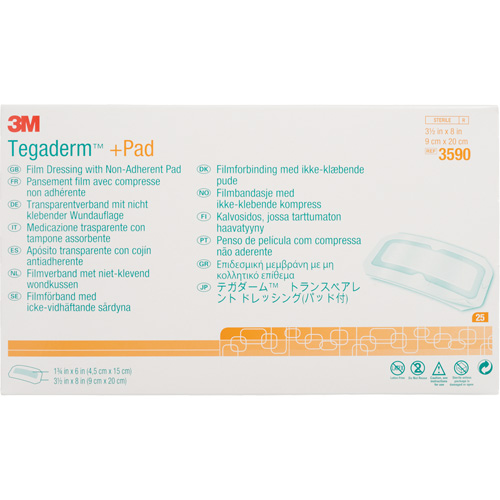 Pansement transparent Tegaderm avec tampon absorbant, Rectangulaire/carr&eacute;e, 8", Plastique, St&eacute;rile Quali-T-Solutions