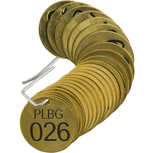 &eacute;tiquettes num&eacute;rot&eacute;es pour vannes PLPG, # 026-050, Laiton, 1,5" dia. Quali-T-Solutions