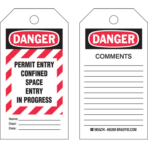 "Confined Space" Tags, Polyester, 3" W x 5-3/4" H, English Quali-T-Solutions