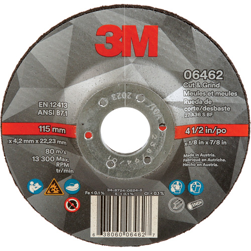 Cut & Grind Wheel, 4-1/2" x 1/8", 7/8" Arbor, Type 27, Ceramic Quali-T-Solutions