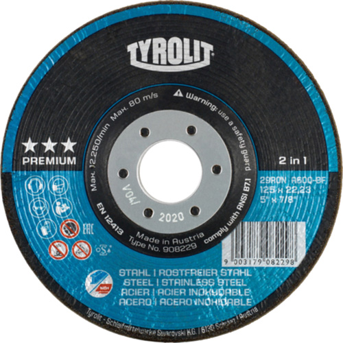 Rondeller Depressed Centre Grinding Wheel, 4-1/2", 36 Grit, 7/8", 13300 RPM, Type 29 Quali-T-Solutions