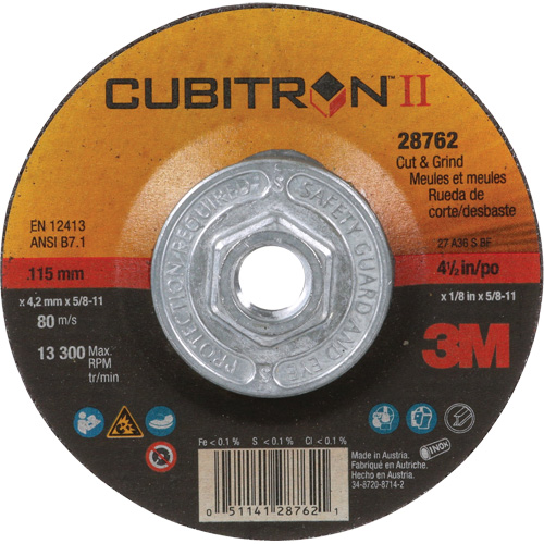 Cubitron II Quick Change Cut & Grind Wheel, 4-1/2" x 1/8", 5/8"-11 Arbor, Type 27, Ceramic Quali-T-Solutions