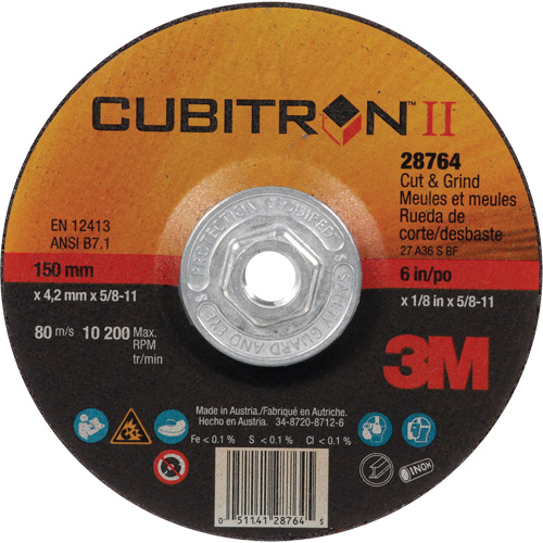 Cubitron II Quick Change Cut & Grind Wheel, 6" x 1/8", 5/8"-11 Arbor, Type 27, Ceramic Quali-T-Solutions
