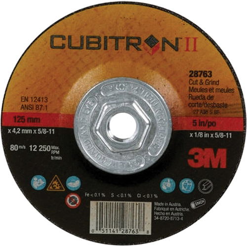 Cubitron II Quick Change Cut & Grind Wheel, 5" x 1/8", 5/8"-11 Arbor, Type 27, Ceramic Quali-T-Solutions
