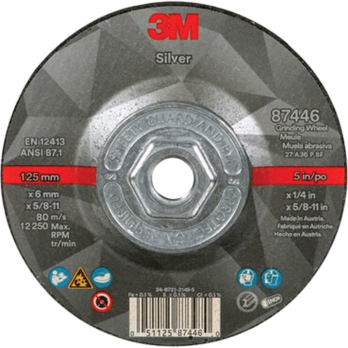 Quick Change Silver Depressed Centre Grinding Wheel 87446, 5" x 1/4", 5/8"-11 Arbor, Type 27, Ceramic Quali-T-Solutions