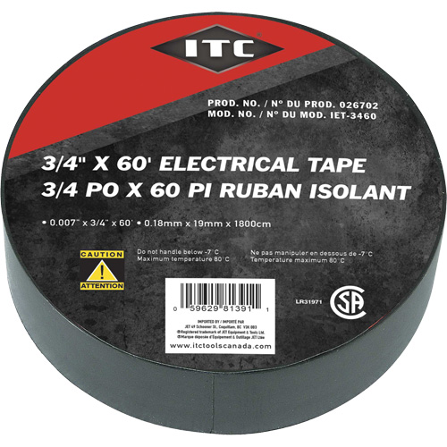 IET-3460 Electrical Tape, 19 mm (3/4") x 18.28 m (60'), Black Quali-T-Solutions