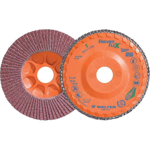 Disque &agrave; lamelles Stainless Enduro-Flex, 5" x 5", Type 27, Grain 40, Alumine de zirconium Quali-T-Solutions
