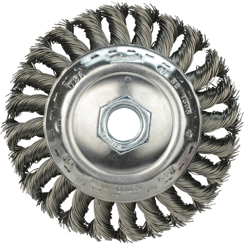 Bevel Knot Brush, 4" Dia., 0.023" Fill, 5/8"-11 Arbor Quali-T-Solutions