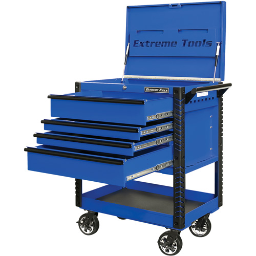 EX Deluxe Series Tool Cart, 4 Drawers, 22-7/8" L x 33" W x 44-1/4" H, Blue Quali-T-Solutions